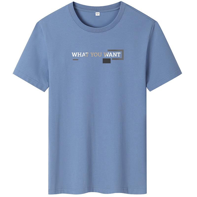 

QICED Летняя футболка с короткими рукавами, мужская футболка с круглым вырезом и трендовым низом XXXXXXL стальной синий