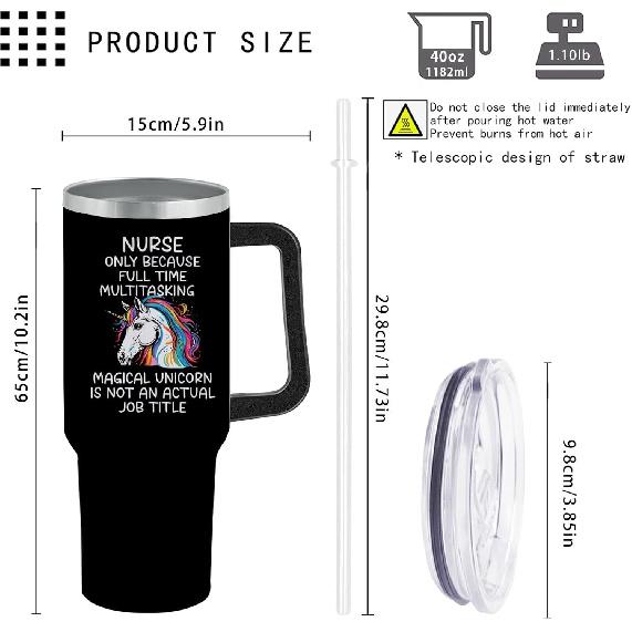 40 Oz Tumbler with Handle and Straw Nurse Only Because Full-Time Multitasking Unicorn Is Not An Actual Job Tumbler Personalized Tumbler with Lid and