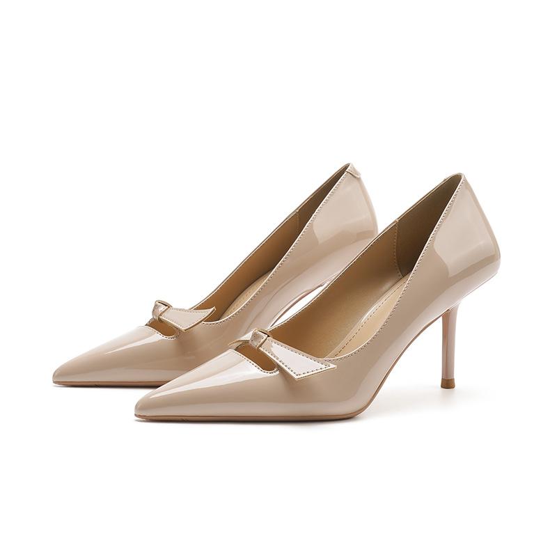 

8-Sexy one-word bow high-heeled single shoes women s autumn new temperament pointed stiletto high heels 40