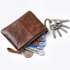 Mens and Women Retro Real Leather Zipper Wallet Card Holder Small Coins Keys Pocket Money Storage Pouch with Chain Key-ring