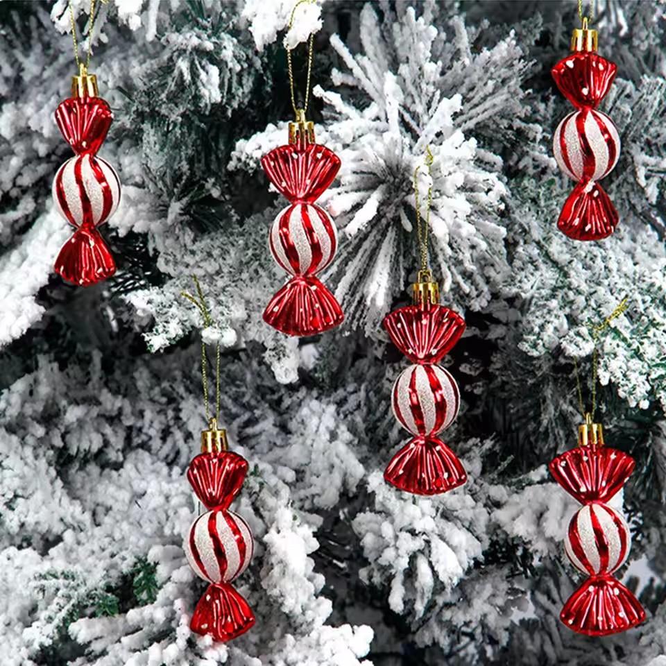 6pcs/box Candy Crutch Icicle Christmas Tree DIY Ornaments New Year Xmas Gifts Christmas Ball Decoration for Home Navidad