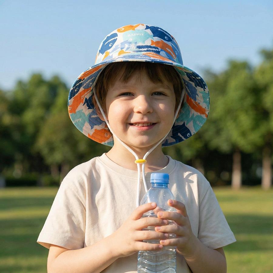 Spring & Summer Kids' Cotton Shark Bucket Hat - Wide Brim for Boys & Girls