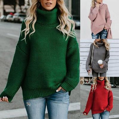 Damen Oversize Rollkragenpullover Lässig Dick Gestrickt Winter Tops Langarm Einfarbig Damenbekleidung