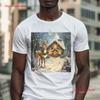 Snowy Cottage Festive Reindeer T Shirt Christmas S Theme Animal Arts Casual Ideas Vintage Washed Top For Everyday Wear Fashion