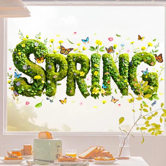 Spring Window Cling Double-Sided Butterfly Letter Sticker Waterproof PVC Static Glass Colorful Flower Holiday Party Window
