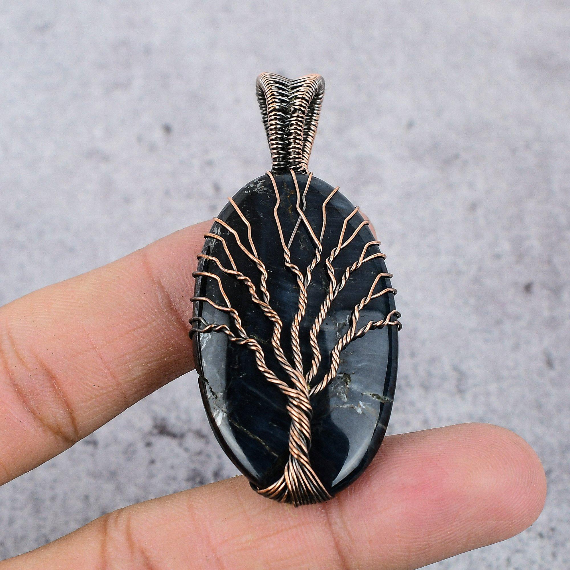 

Tree Of Life Blue Tiger s Eye 999 Copper Wire Wrapped Jewelry, Handmade Beauteous Gemstone Jewelry Pendant For Women 2.55 Inches