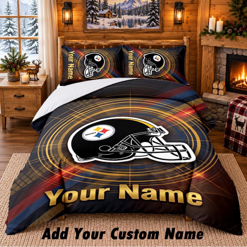 Pittsburgh Steelers Pattern Bedding 3Pcs Set Custom Name, Bed Sheet And Pillowcases For Home Bedroom