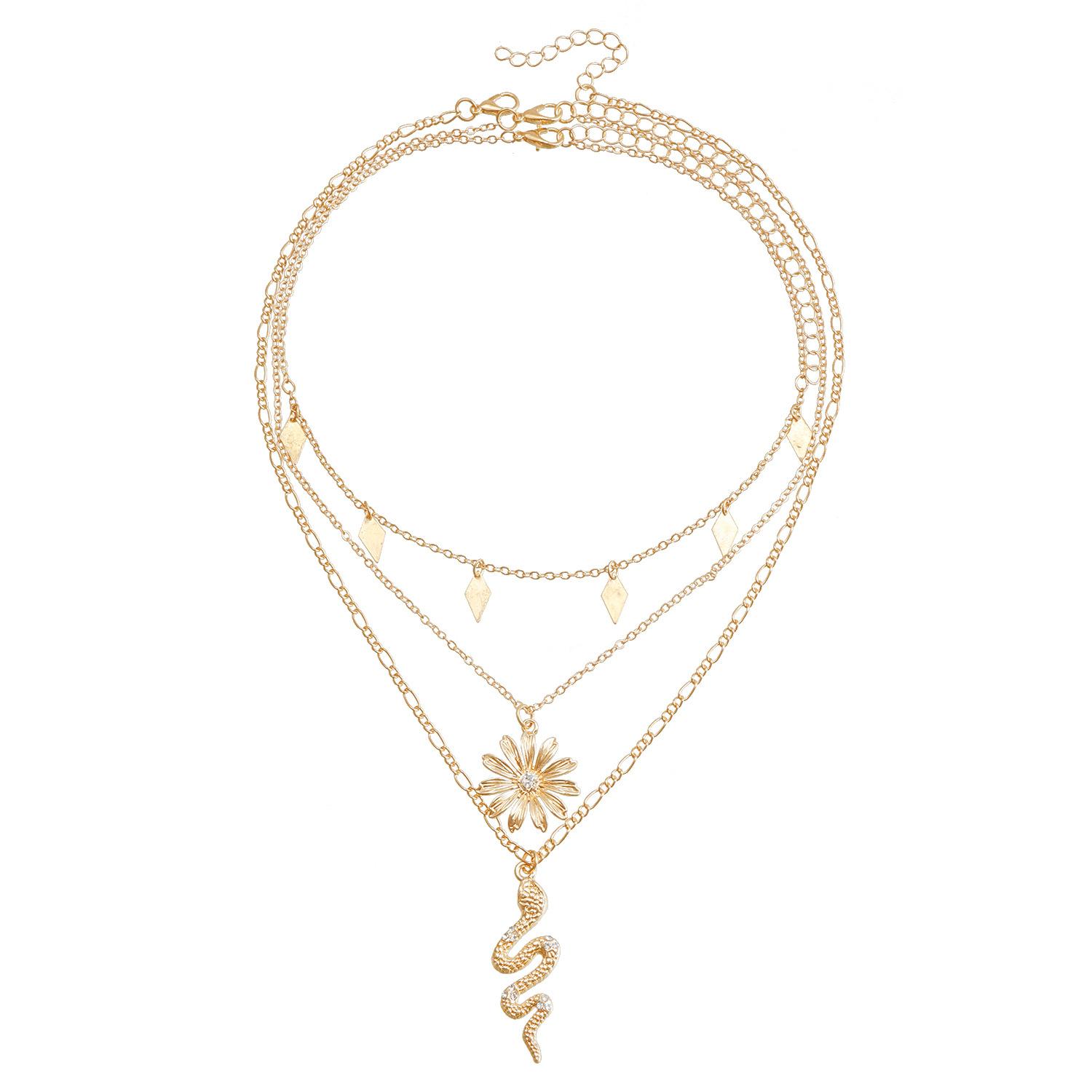 

Аксессуары Богемское Солнце Цветок Ромб Змея Подвеска Ключичная Цепочка Легкая Роскошь Многослойное Ожерелье