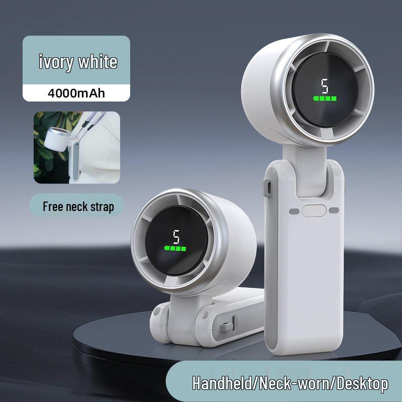 Turbo Handheld Mini Fan: Portable Neck-Hanging Desktop Fan for Office and Dormitory Use 4000mAh