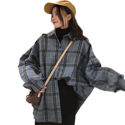 Plaid Blouses Lattice Loose Shirt Chic Female Casual Boyfriend Style Oversize Women Tops Large Size