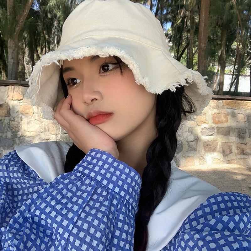 Zealous Sole Women's Khaki Summer Casual Wide Brim Cotton Bucket Hat Unisex Frayed Edge Bucket Hat Foldable Fisherman Hat Beach Vacation Travel
