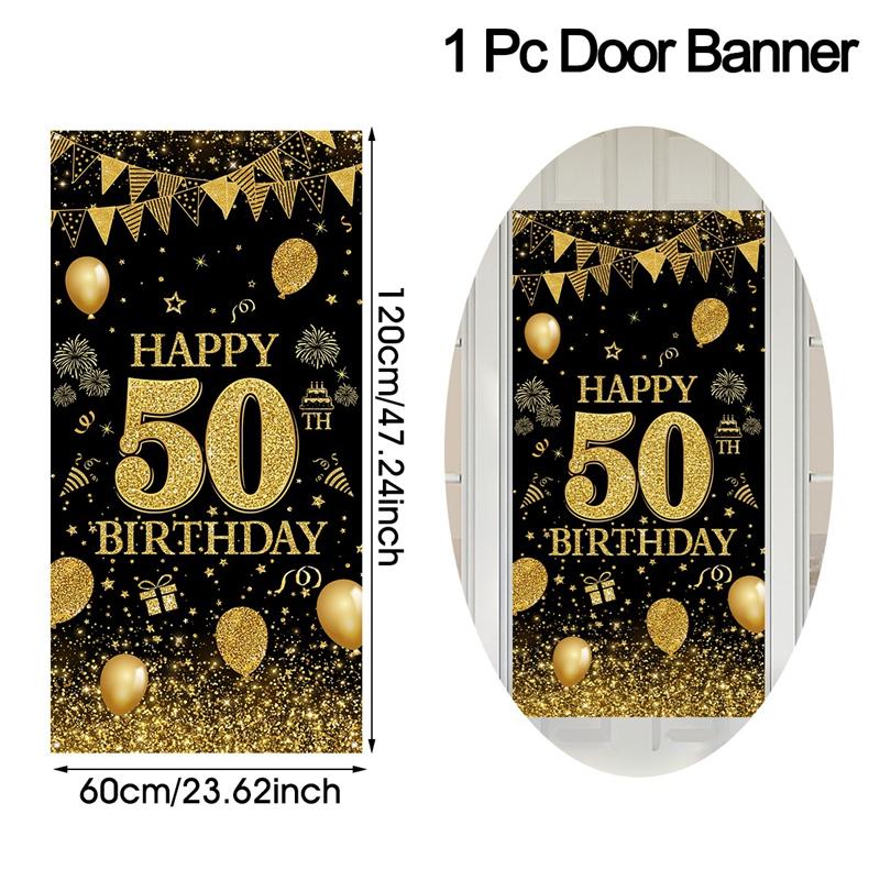 Black Gold Flag Door Hanging Banner 18th 30th 40th 50th Birthday Party Decorations Adult 30 40 50 60Year Birthday Party Supplies