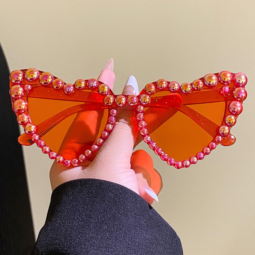 Heart-Shaped Exaggerated Party Sunglasses with Pearls - Handmade Fashion for Women