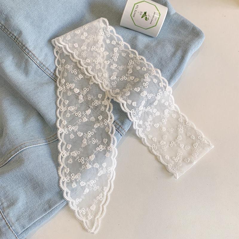 Fashion White Lace Embroidery Head Scarf for Women Korean Hair Scarf Long Ribbon Bowknot Hairbands Y2K Headwear Accessories
