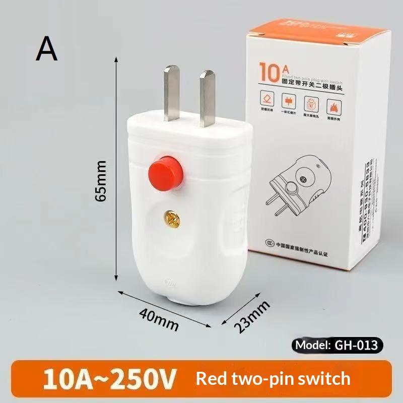 New 2 Prong Electric Power Plug With On Off Switch And Thick Pure Copper Pins 10A 250V For Home Office Daily Use