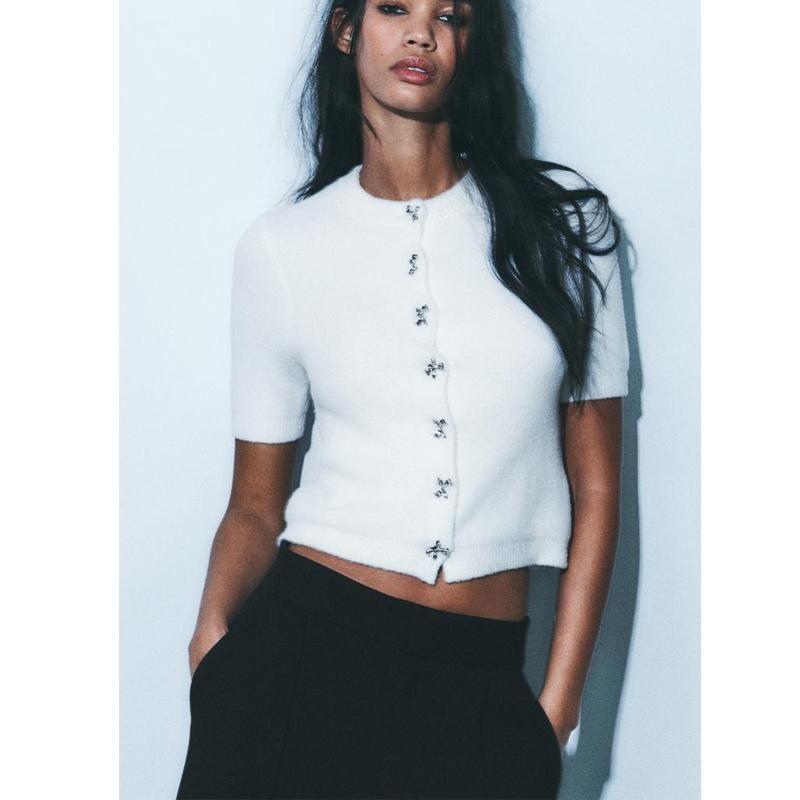 Fall and Winter New Women's Clothing Easiest for Match Bows Decorated Row Button round Neck T-shirt Shory Style Knitting Outwear 9598201