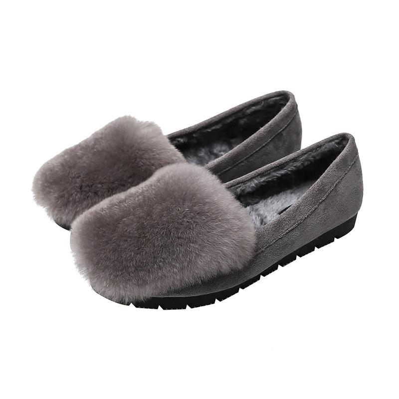 

T272025 осень и зима новые туфли дуду из натурального кроличьего пуха ленивые туфли на плоской подошве женские 33 серый