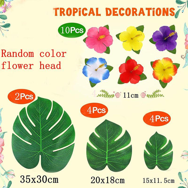 10/20Pc Hawaiian Luau Party Aloha Banner Hibiscus Flower Palm Leaves Sea Wave Tablecloth for Tropical Party Beach Birthday Decor