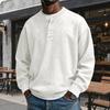 Felpa da uomo casual in velluto a coste con scollo, manica lunga, top pullover a vestibilità larga rétro con abbottonatura, per l'uso quotidiano