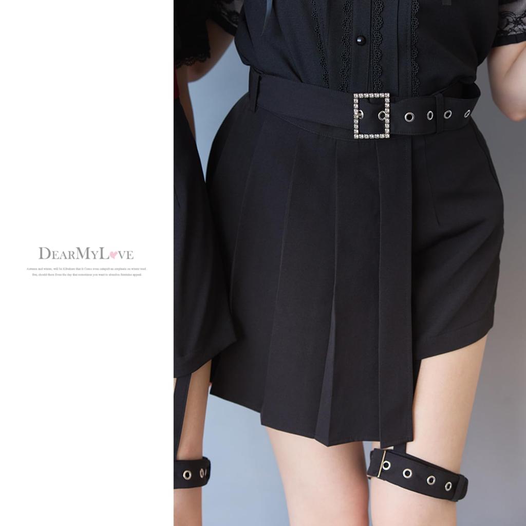 Yumetenbou Plisované šortky s podvazky, Dámské culottes, Velikosti LL a 3L, Sériová výroba, Landmine styl