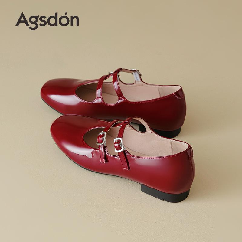 Augustine Red Mary Jane Shoes Women's 2025 New Autumn Retro Ballet Single Shoes Light Mouth Low Heel Small Leather Shoes