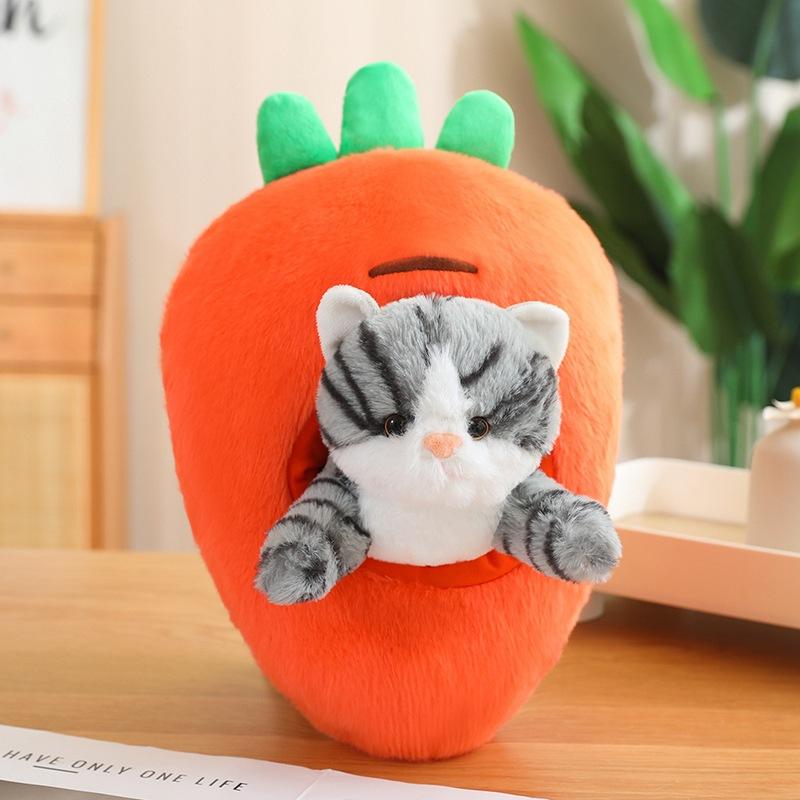 Creative cat fruit strawberry carrot throw pillow plush toy doll kitten doll children's doll