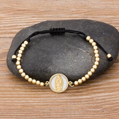 Nidin Men Classic 9 Styles Virgin Mary Bracelets Women Crystal Bracelets Christian Adjustable Handmade Copper CZ Bead Jewelry