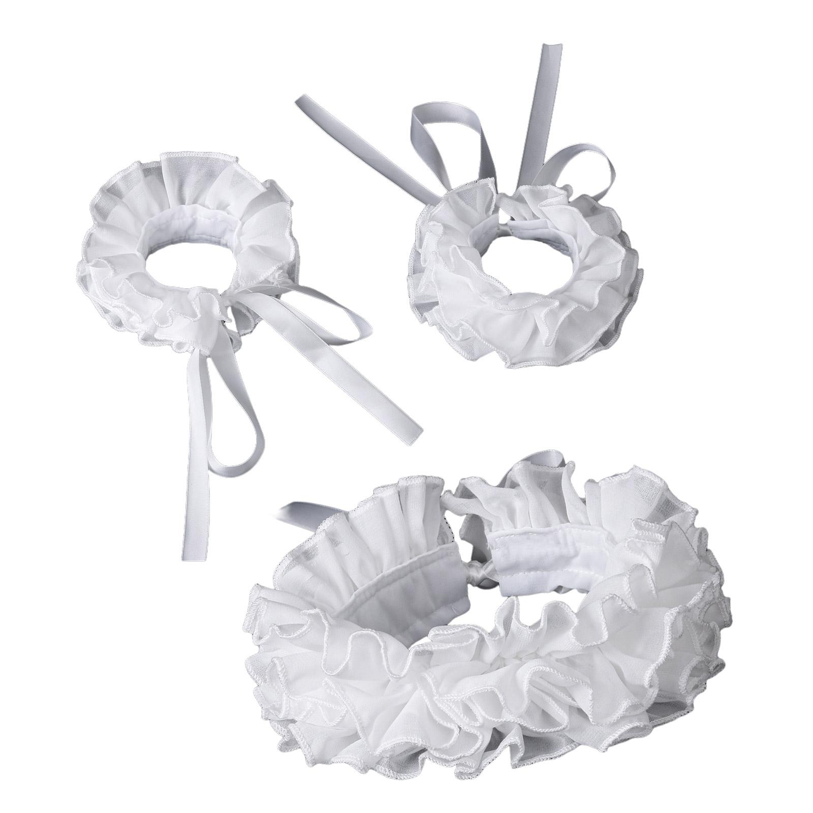 

Elizabethan Ruffle False Collar Victorian Style Neck Ruff and Wrist Cuffs Set for Halloween Cosplay Costume Accessories A