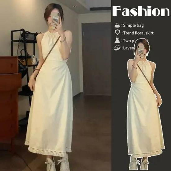 

Макси-платье с кисточками в пляжном стиле: Холтер, вырез на талии, приталенный крой для женщин X-Large абрикосовый