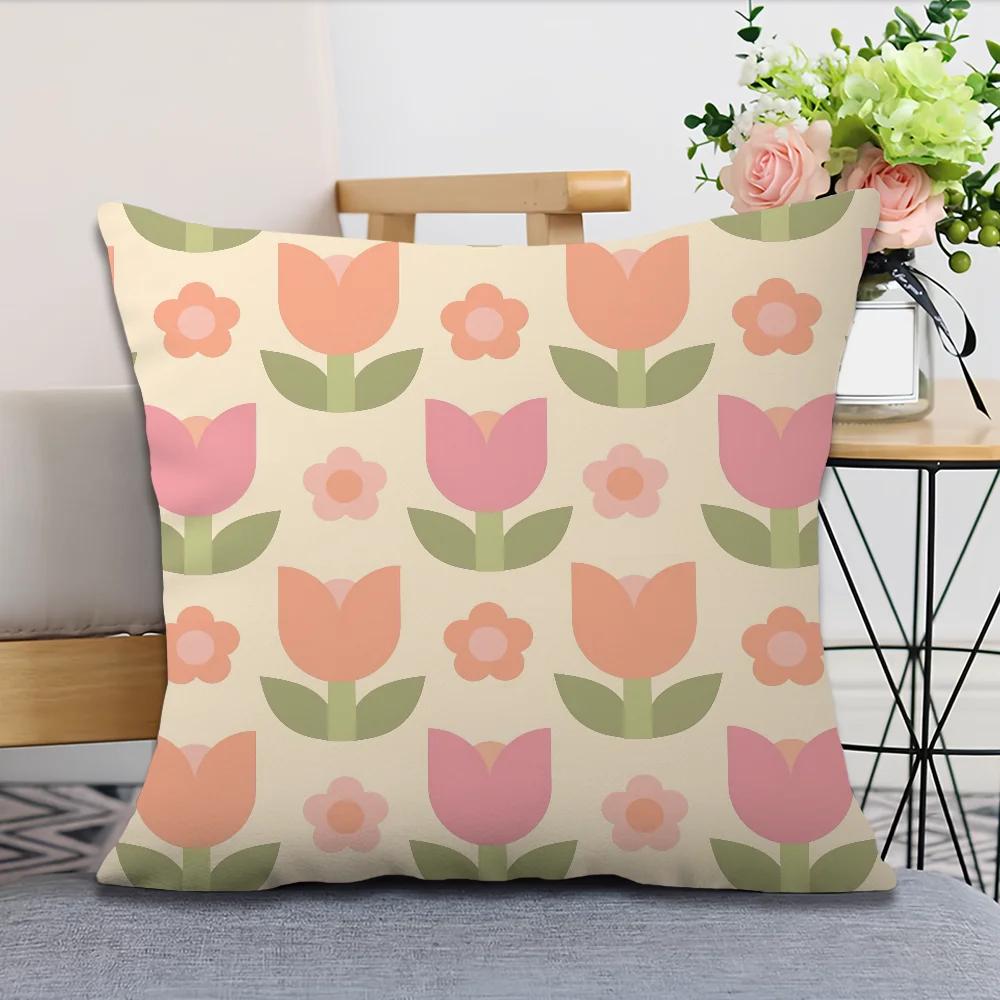 Flowers Soft Comfortable Cute Pillow Case Nordic For Sofa Living Room Home Office Decor Protective Style Tulip Covers