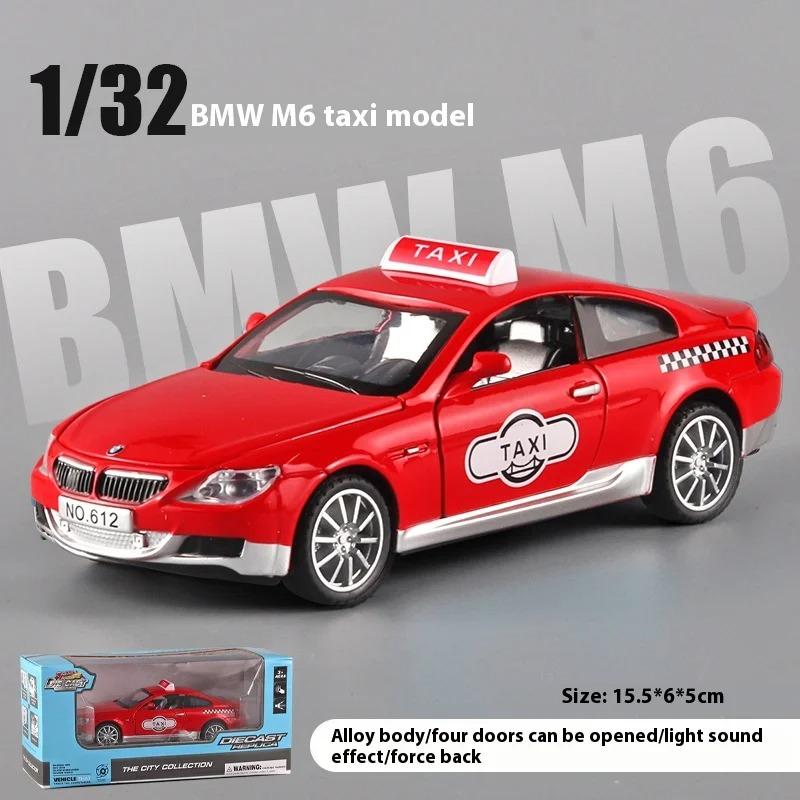 1/32 Scale BMW M6 Taxi Alloy Car Toy Diecast Metal Model Sound Light Pull Back Children Toy Home Decoration Ornaments Children Gift