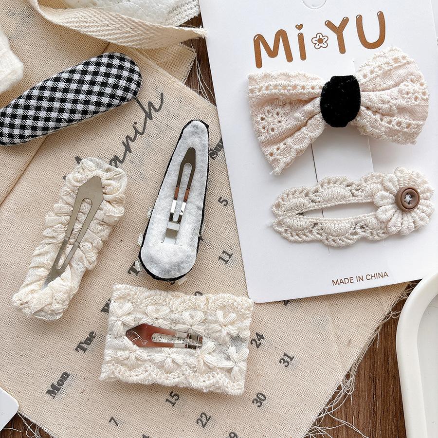 Elegant Simple Lace Bow Baby Hair Clips Fashion Korean Style Girls Students Hairpin Headwear Black White Kids Accessories