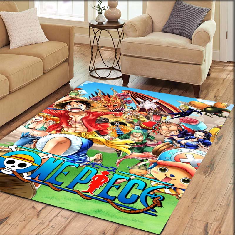 One Piece Luffy & Crew Pattern Printed Rug, Anime Style Home Decor, Anti-slip & Stain-resistant Carpet for Bedroom & Living Room
