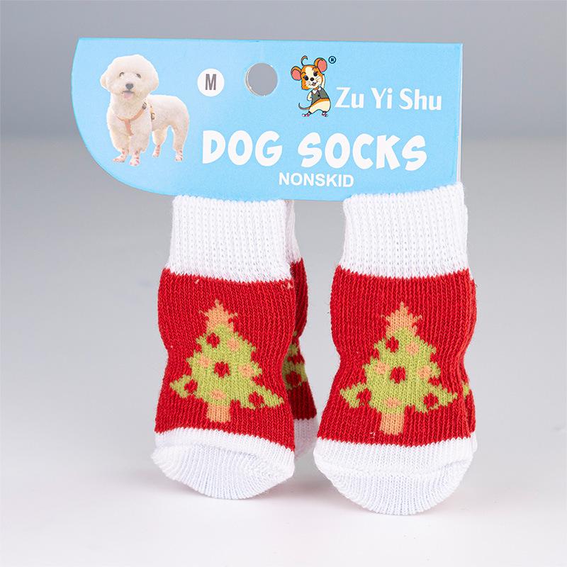 Christmas Pet Knitted Socks for Small Dogs Cat Shoes Chihuahua Boots for Winter Warm Indoor Wear Slip On Paw Protector