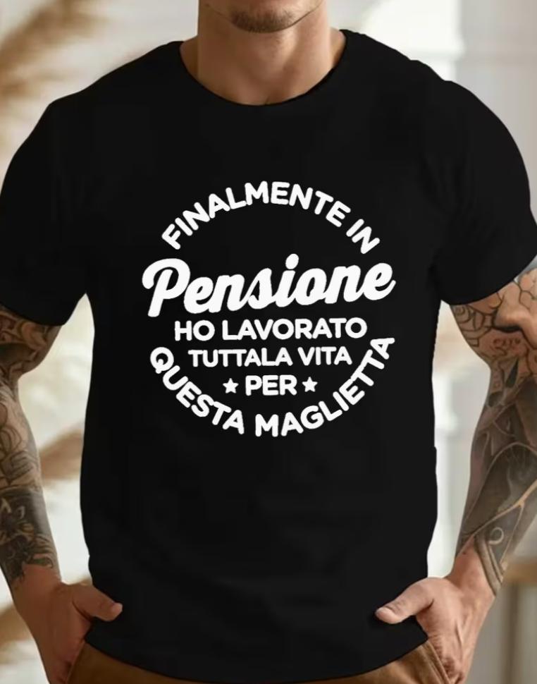 T-shirt Unisex Taglia Forte Finalmente in Pensione Citazione Divertente Italiana Casual Girocollo Manica Corta Geometrica T-shirt Taglia Forte