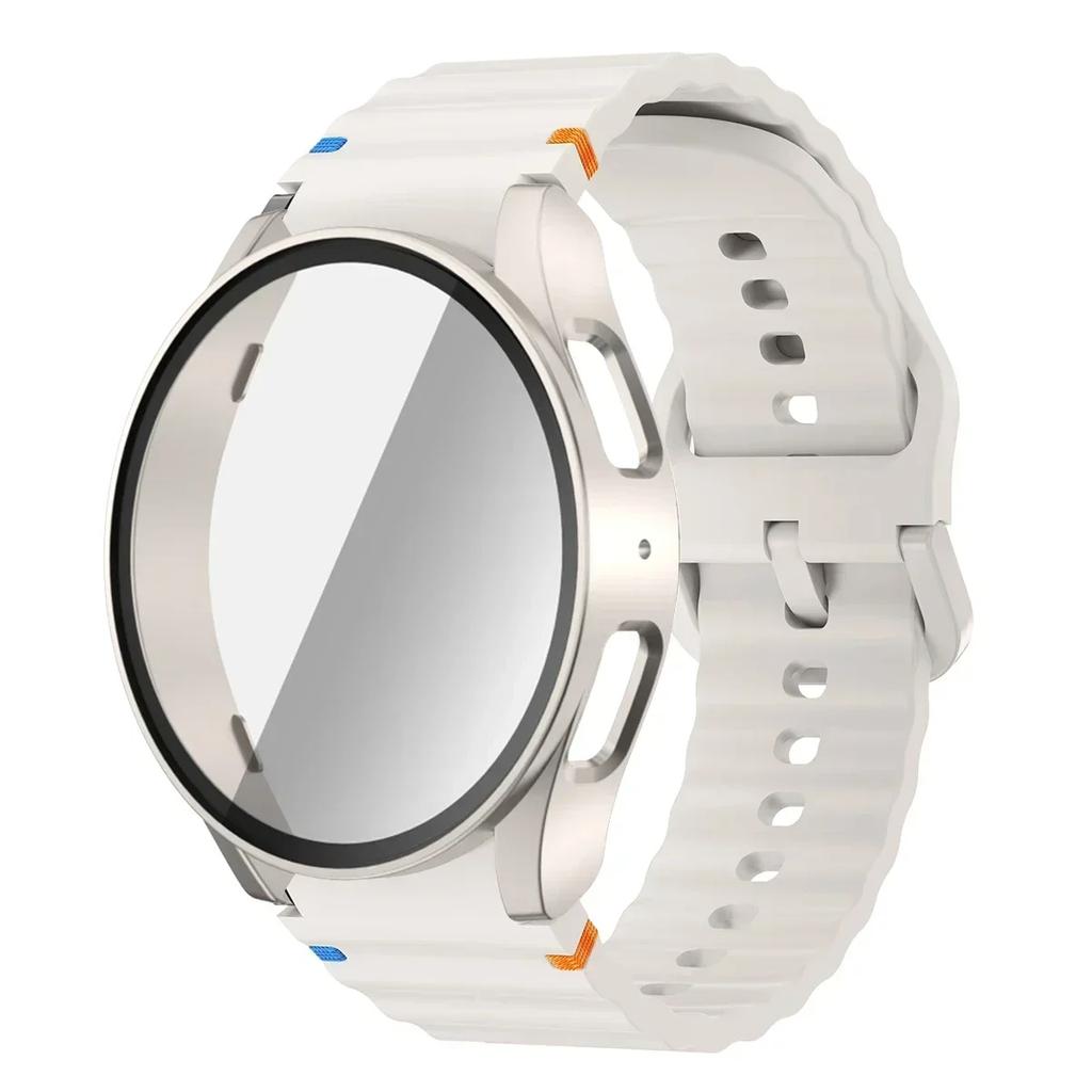 Boîtier+Bracelet pour Samsung Galaxy Watch 7 6 5 4 40mm 44mm Bracelet en Silicone Film Protecteur d'Écran en Verre Trempé Housse Bumper