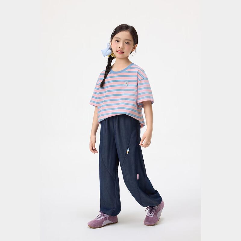 Girl's Striped Short Sleeve T-Shirt with 3D Patch