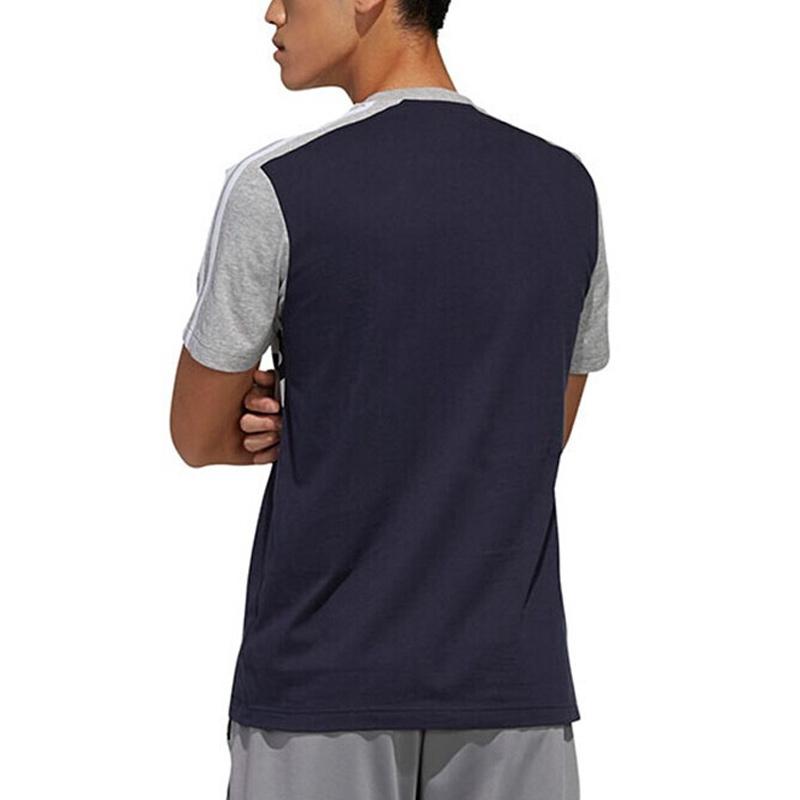 Adidas Essential Colorblock Print Sports Crew Neck T-Shirt Men Tops Grey Blue FL0292