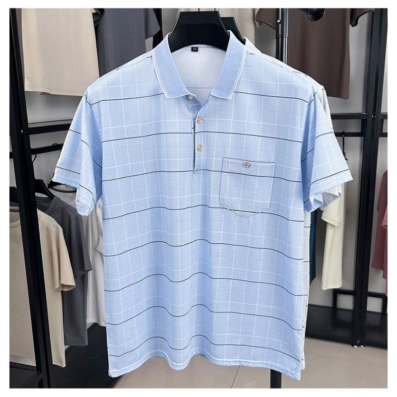 Herren Karo Kurzarm Polohemd mit Tasche