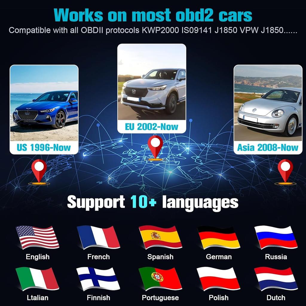 OBD2 Scanner Ease Setup Plug-Play: Clear Reset Engine Error Code Professional Code Reader Diagnostic Scan Tools with Freeze Frame/I/M Readiness for