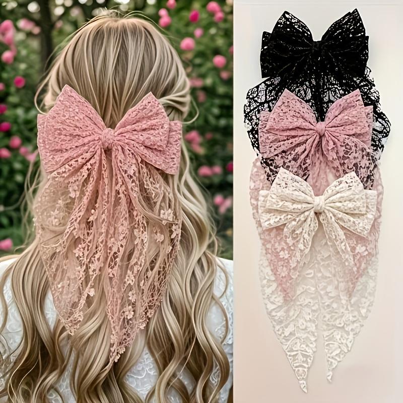 6Pcs Elegant Lace Bow Hair Clips, Suitable For Weddings, Parties, Everyday Use, Valentine's Day Gifts, Women'S Hair Accessories, Durable Hair Clips