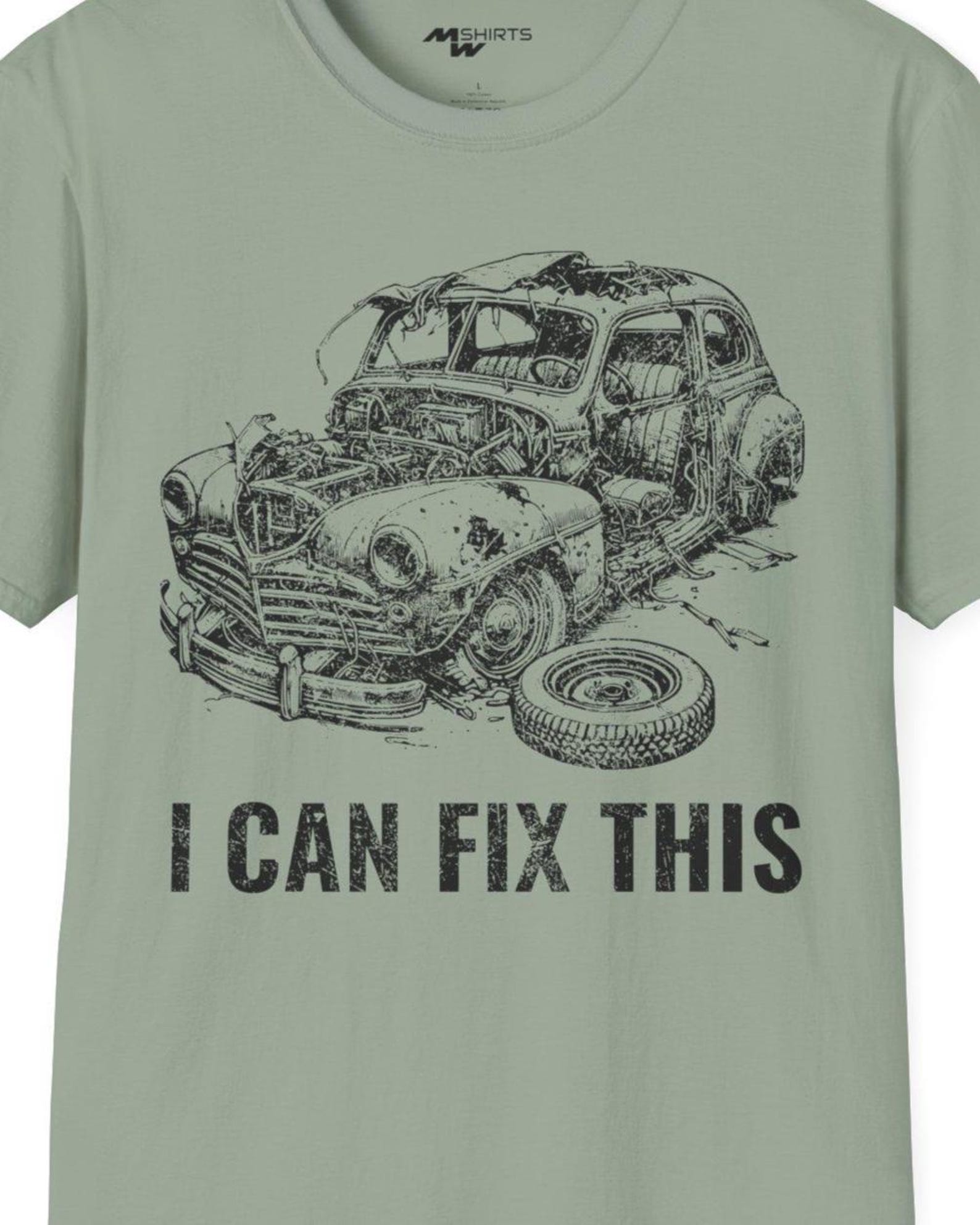 I Can Fix This/ Engraving-Style Beat-Up Car T-Shirt/ Unisex Softstyle T-Shirt M