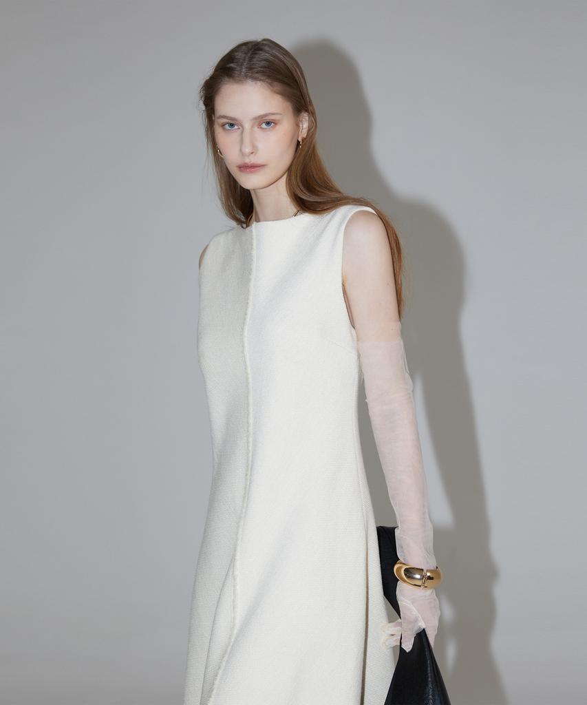 Rene J Sand Tweed Long Dress