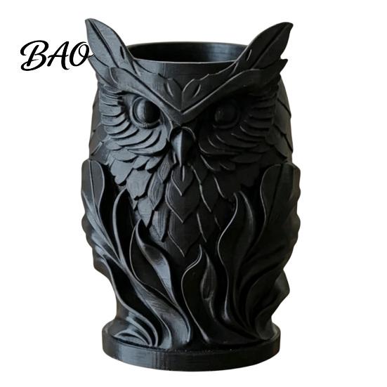 Stable Marker Storage 3D Printed Owl Pen Holder, Creative Desk Organizer for Office Stationery, Classroom Retro Relief Animal Container Pencils