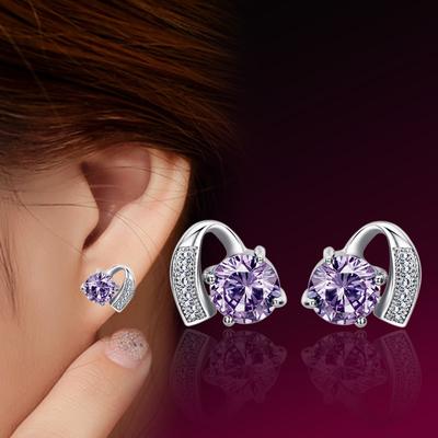 Fashion Micro-inlaid Zircon Stud Earrings Silver Plated Ear Jewelry Meiyi Earrings