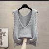 Women's Korean Chic Retro Lazy Style Knitwear High-End Pink V-Neck Vest Sweater