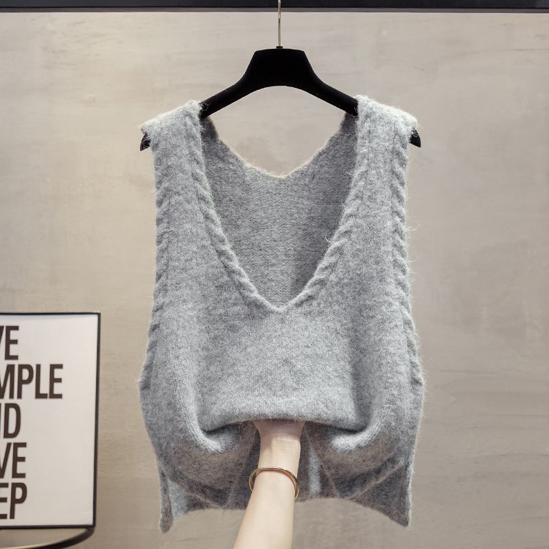 Women's Korean Chic Retro Lazy Style Knitwear High-End Pink V-Neck Vest Sweater