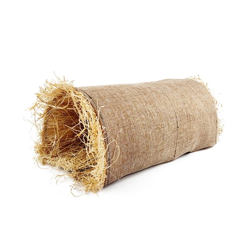 Natural Grass Filled Rabbit Tunnel Toy Cotton Linen Fabric Hideouts Cave for Small Pet Comfort Fun Burrowing Exploration