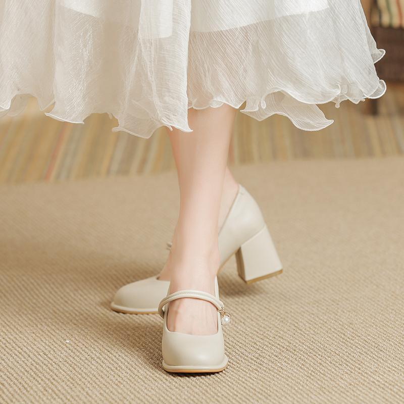French Mary Jane high heels women's 2025 new spring and autumn thick heel with skirt cheongsam shoes bridesmaid single shoes