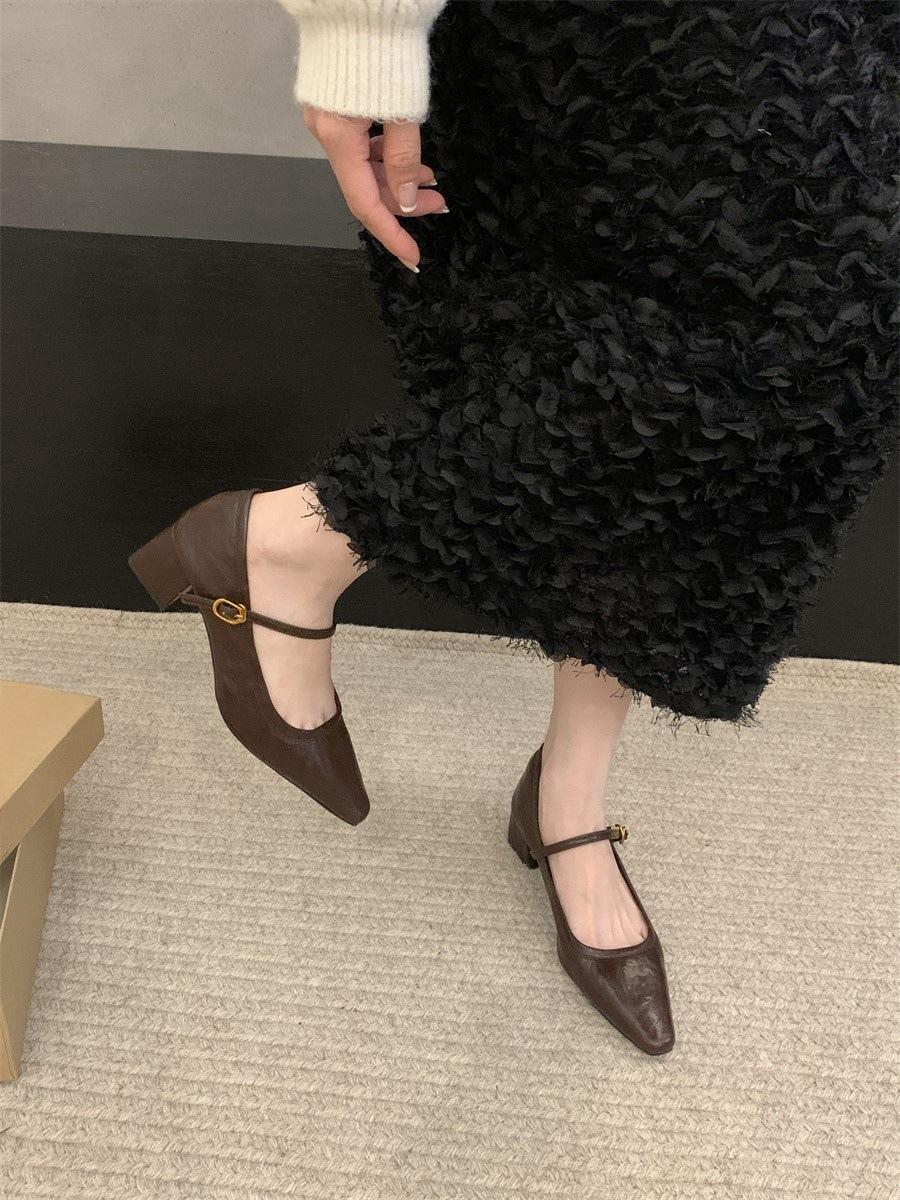 

High-heeled Mary Jane shoes pointed-toed shallow mouth spring 2025 new thick heel with skirt temperament single shoes women s shoes 39